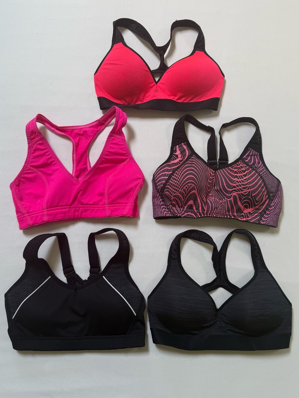 Set of 5 XS H&M Sport High Support Women’s Pink & Black Sports Bras
